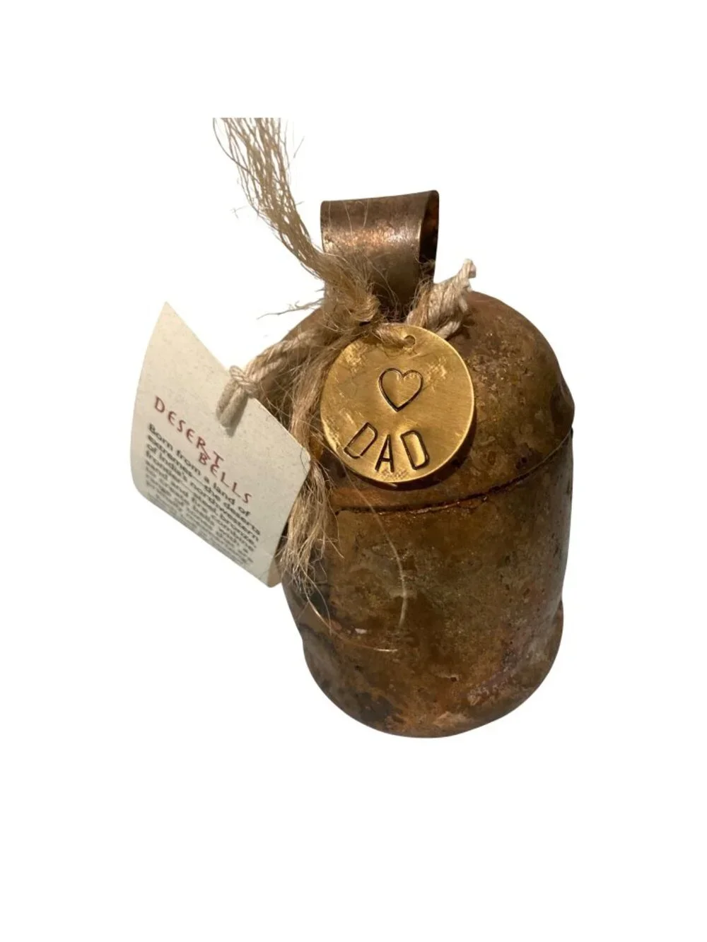Handcrafted Rustic Desert Bell With Heart Dad Charm Bronze Patina